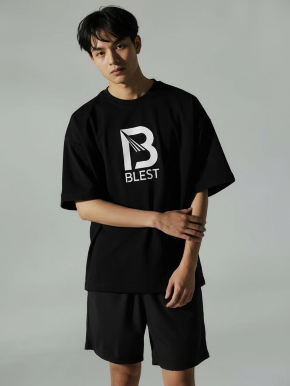 Blest Black Keep On T-Shirt - Asian Model Posing